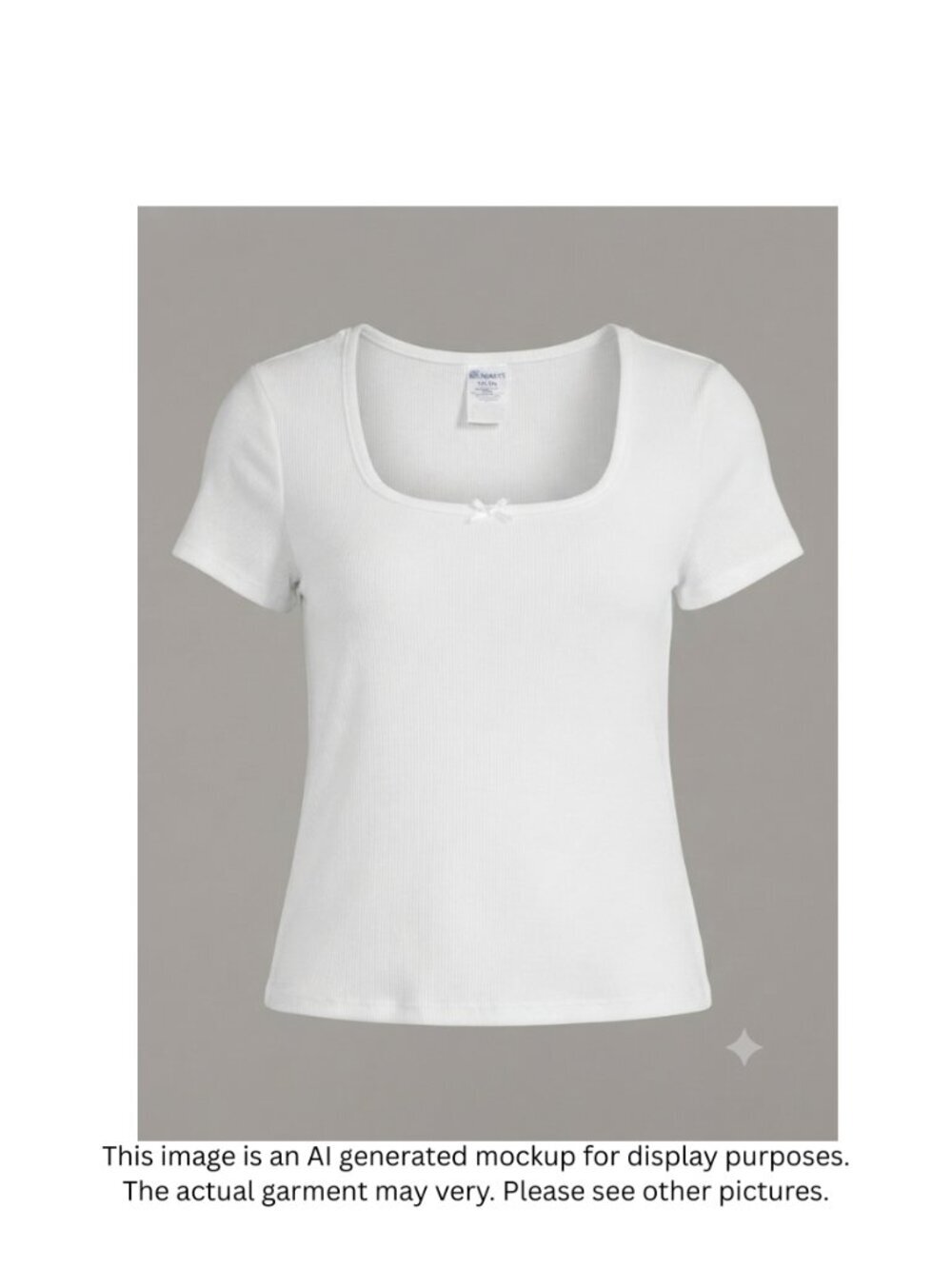 White Short Sleeve Ribbed Scoop Neck Tee with Front Bow